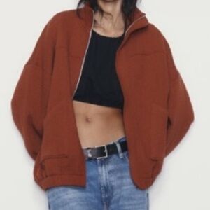 Zara oversized textured bomber jacket in rust brown. Size M/L NWT